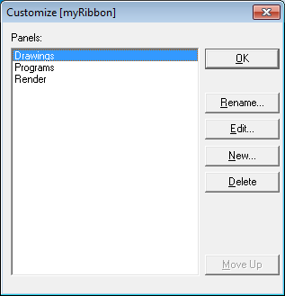 Arranging panels for custom ribbon "myRibbon" 